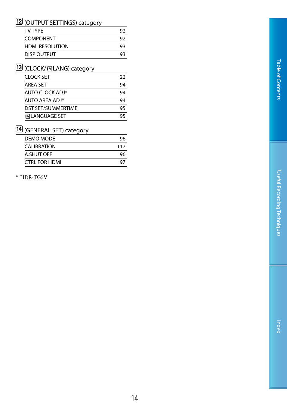 Sony HDR-TG5 User Manual | Page 14 / 123