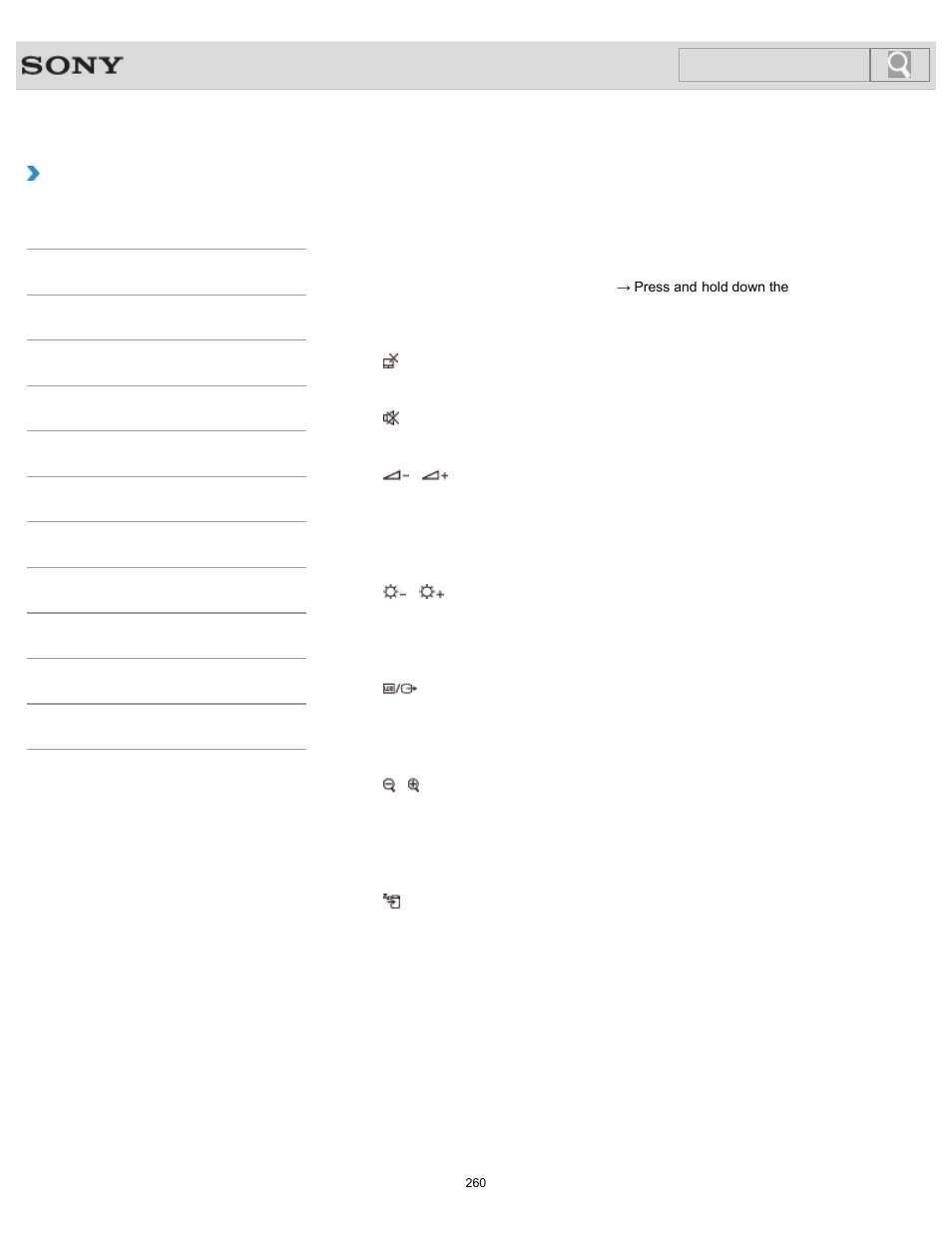 Combinations and functions with the fn key, How to use, Search | Sony SVS1512GPXB User Manual | Page 260 / 417