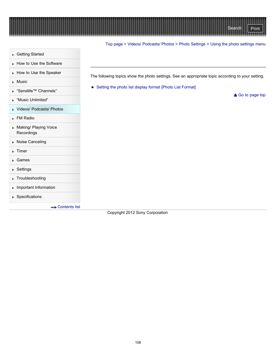 Using the photo settings menu | Sony NWZ-E475BLK User Manual | Page 108 / 231