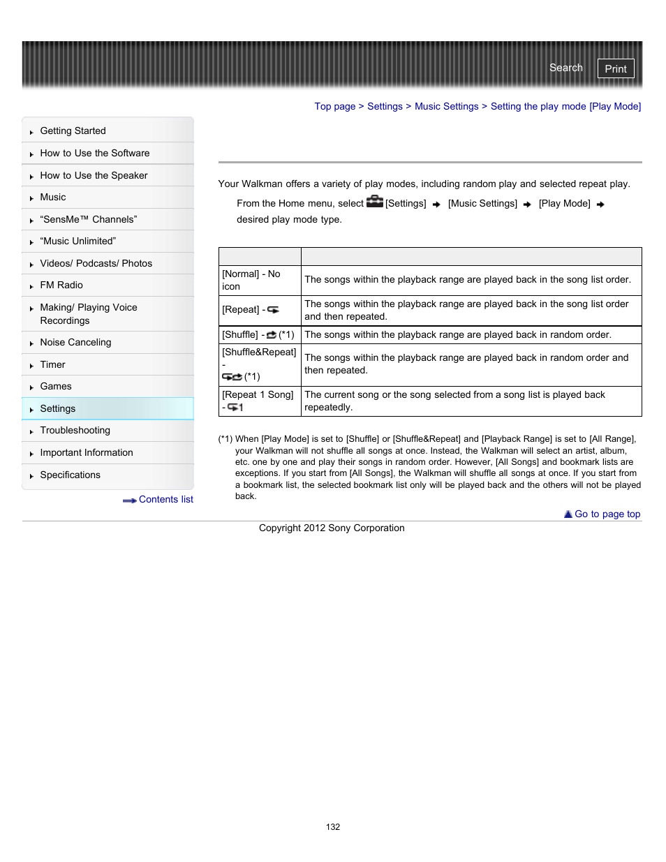 Setting the play mode [play mode, Details | Sony NWZ-E475BLK User Manual | Page 132 / 231