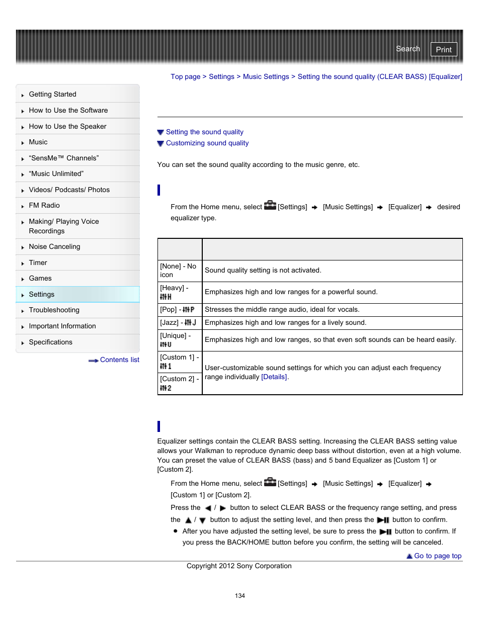 Setting the sound quality (clear bass) [equalizer, Details | Sony NWZ-E475BLK User Manual | Page 134 / 231