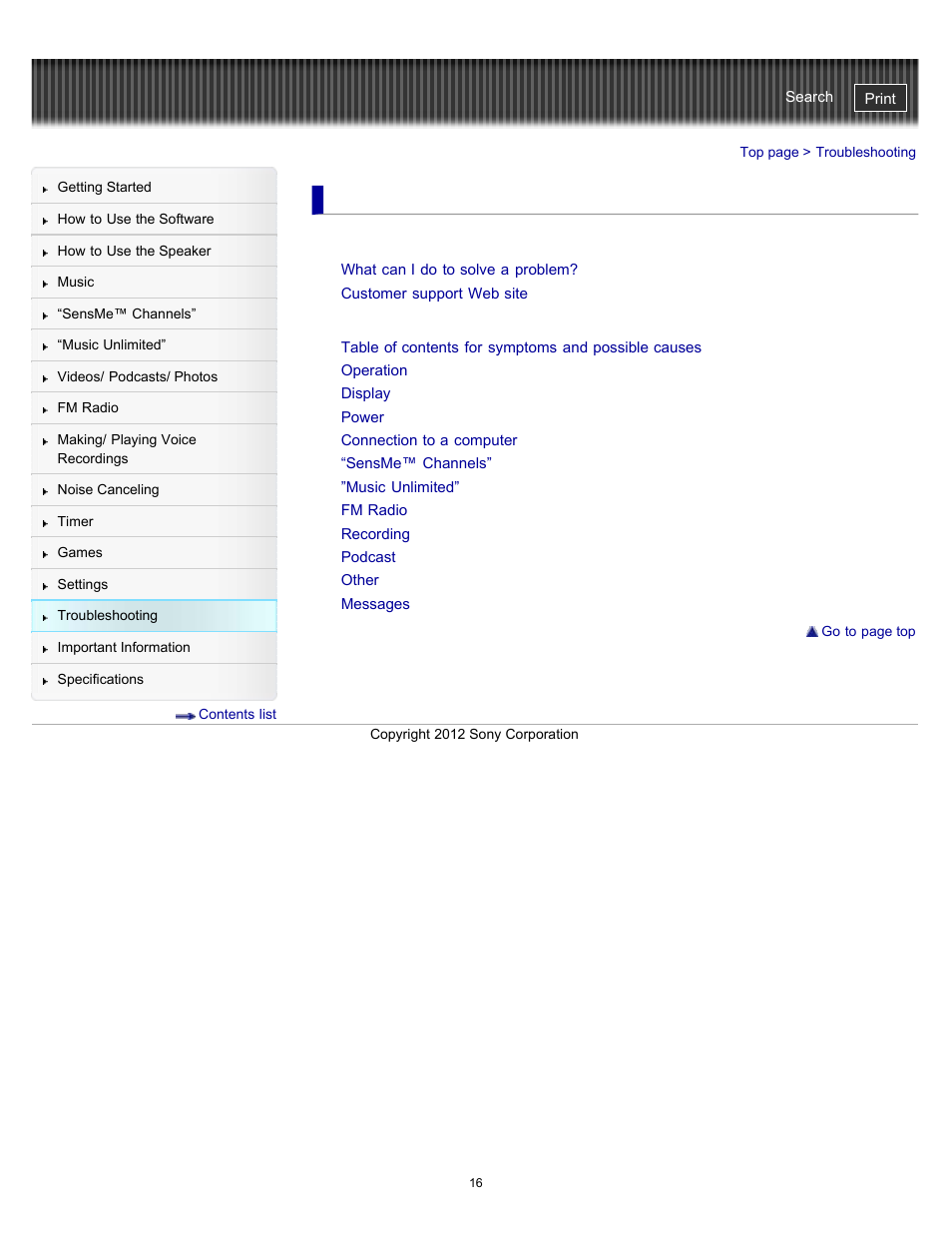 Troubleshooting | Sony NWZ-E475BLK User Manual | Page 16 / 231