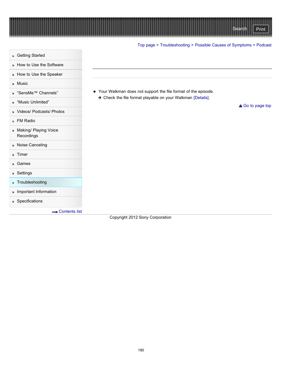 Podcast | Sony NWZ-E475BLK User Manual | Page 190 / 231