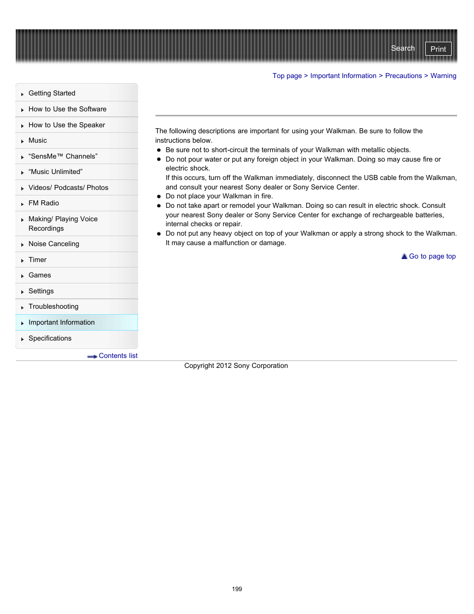 Warning | Sony NWZ-E475BLK User Manual | Page 199 / 231