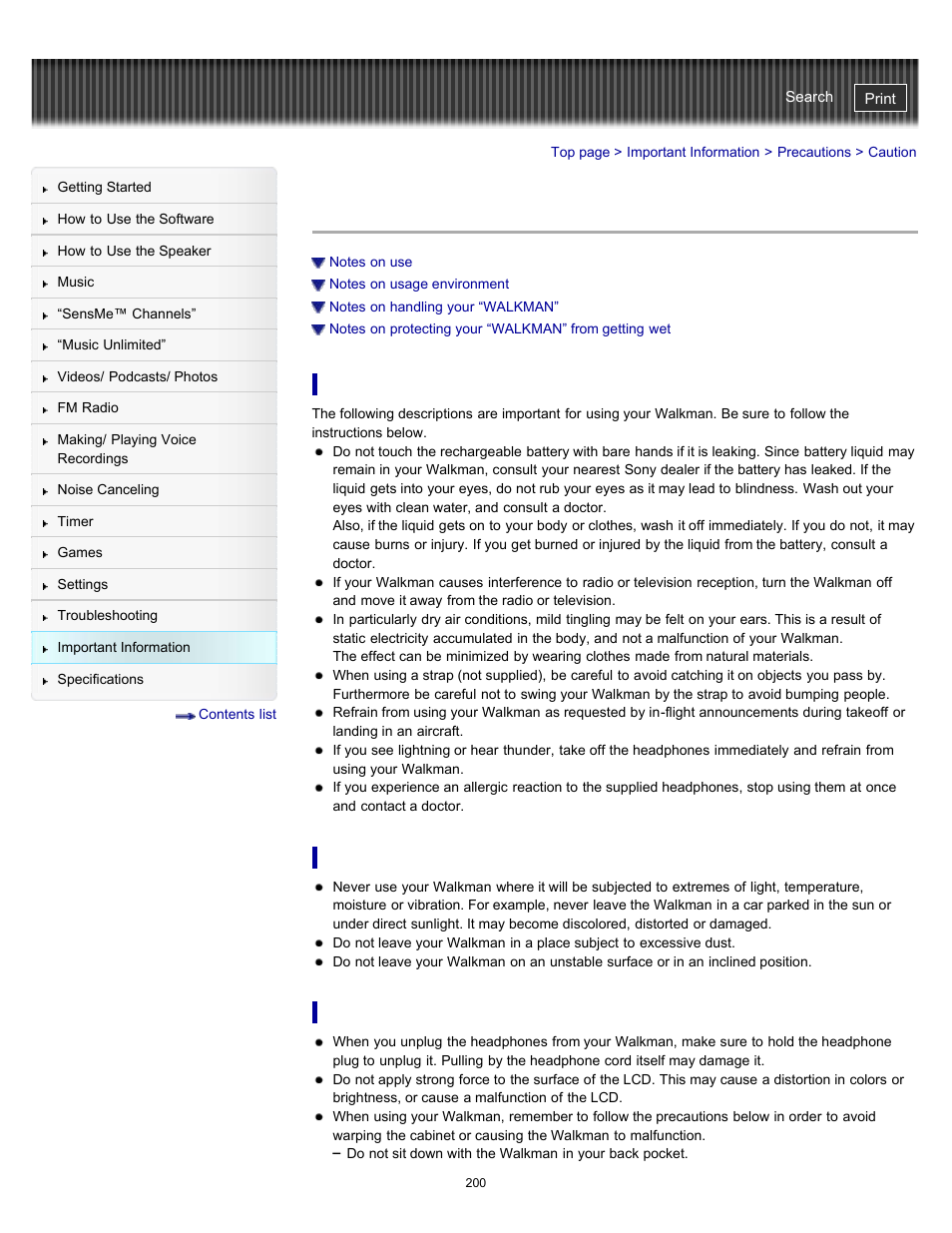 Caution | Sony NWZ-E475BLK User Manual | Page 200 / 231