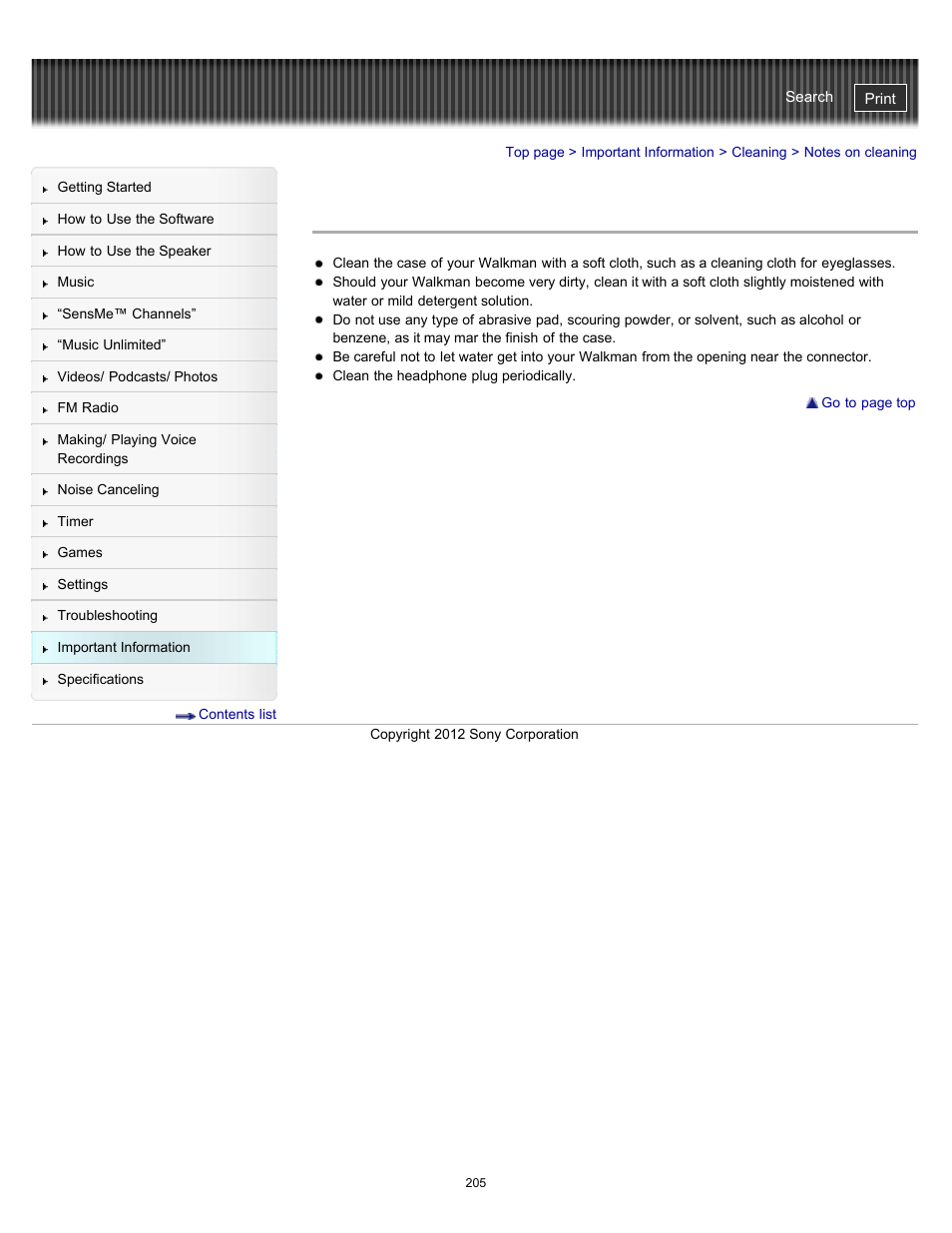 Notes on cleaning | Sony NWZ-E475BLK User Manual | Page 205 / 231