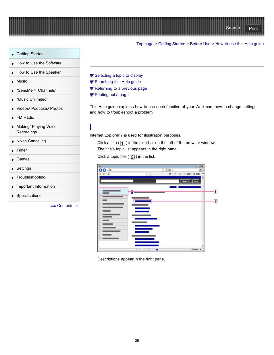 How to use this help guide | Sony NWZ-E475BLK User Manual | Page 26 / 231