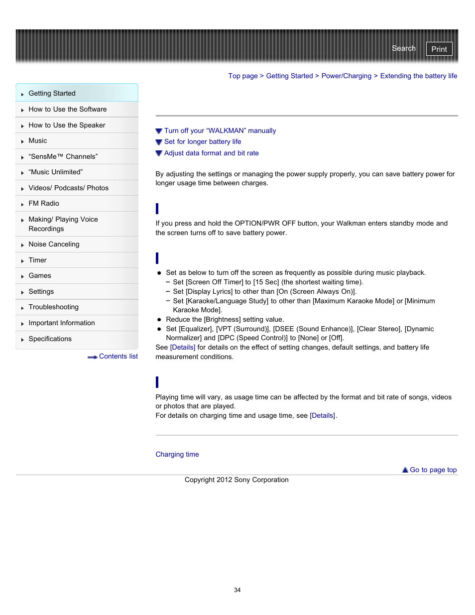 Extending the battery life | Sony NWZ-E475BLK User Manual | Page 34 / 231