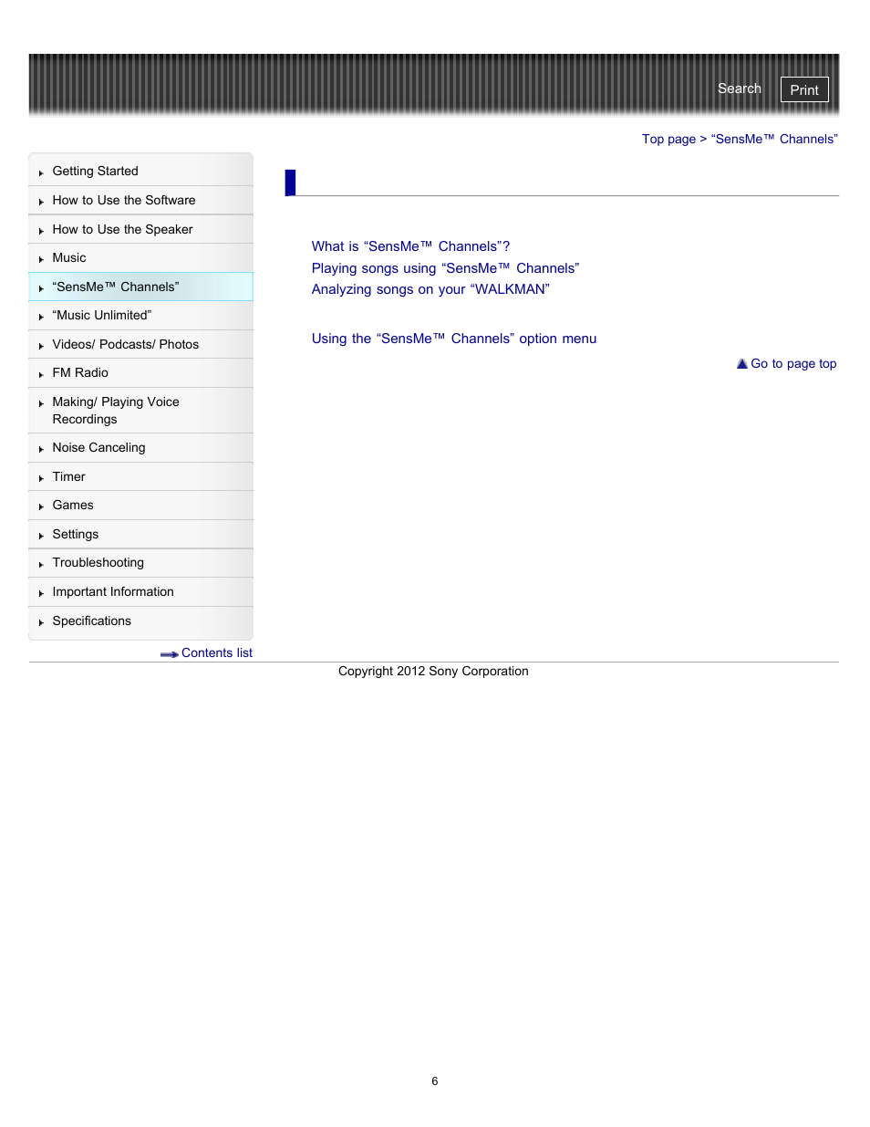 Sensme™ channels | Sony NWZ-E475BLK User Manual | Page 6 / 231