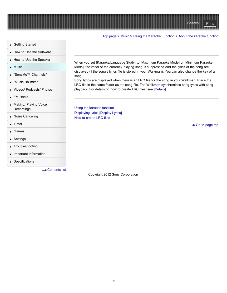 About the karaoke function, Details | Sony NWZ-E475BLK User Manual | Page 69 / 231