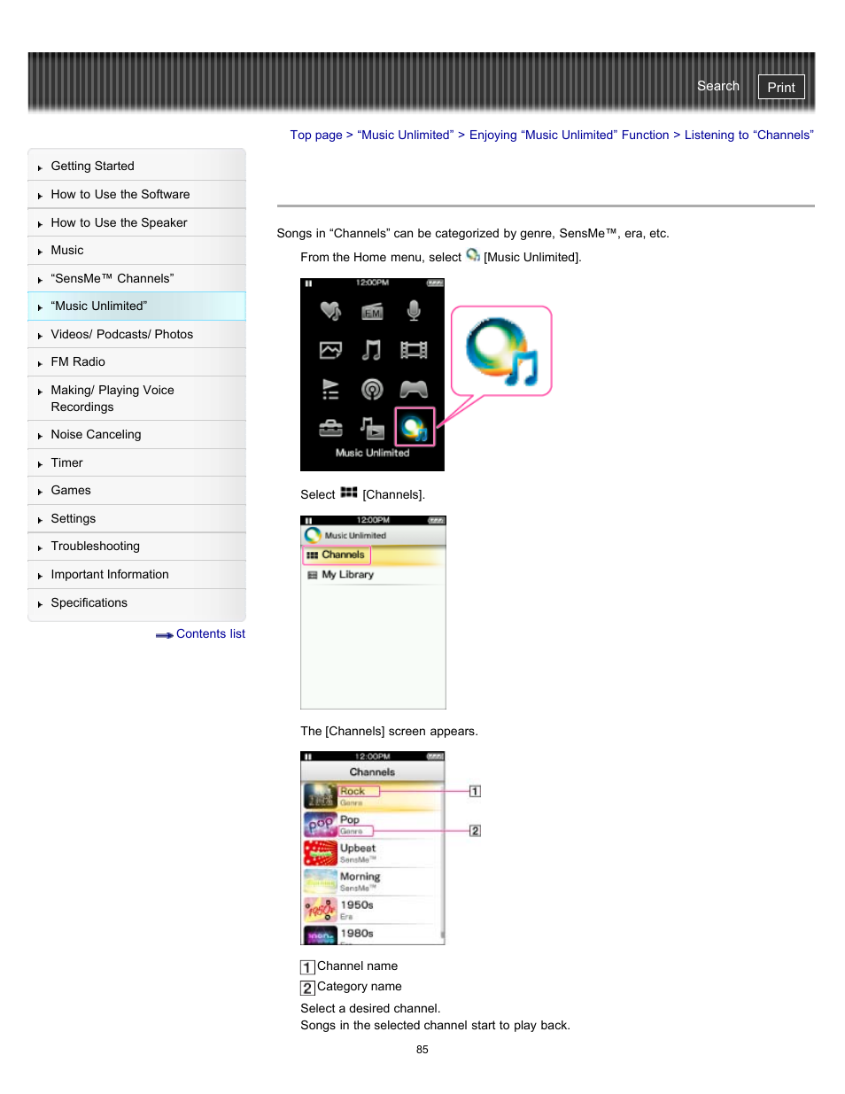 Listening to “channels, Details | Sony NWZ-E475BLK User Manual | Page 85 / 231