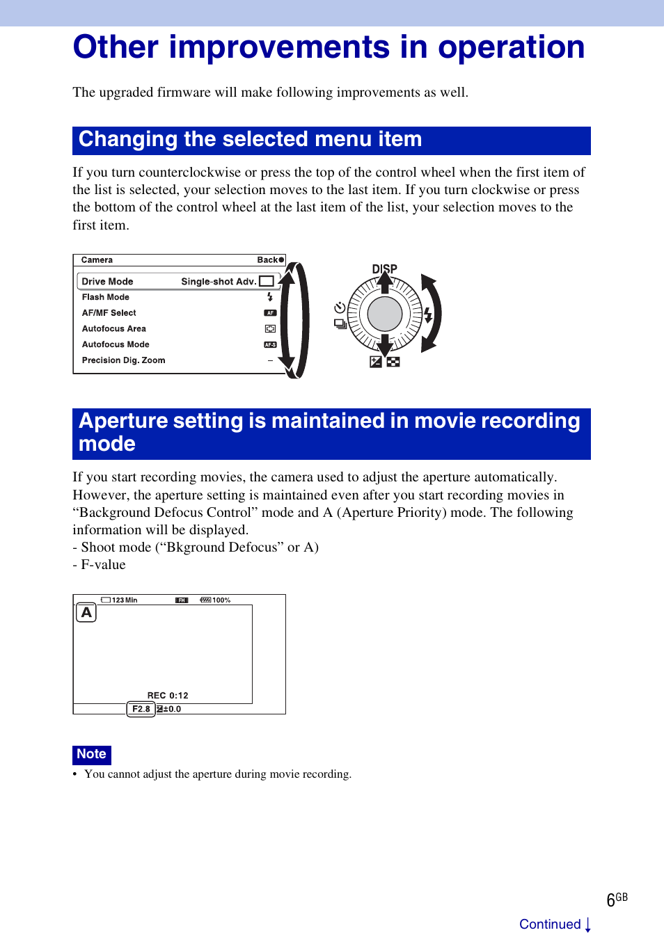 Other improvements in operation | Sony NEX-5 User Manual | Page 6 / 7