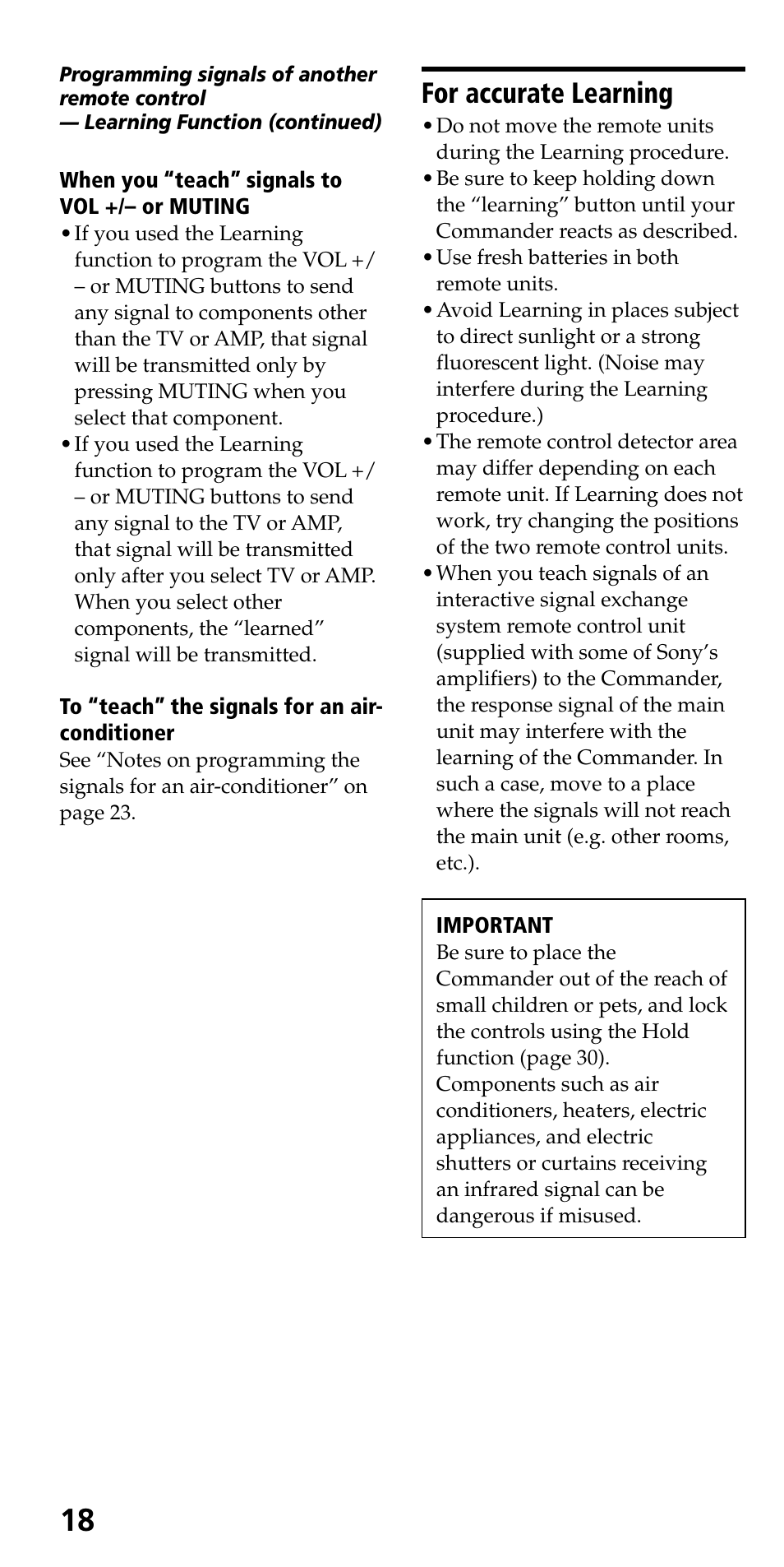 For accurate learning | Sony RM-VL700S User Manual | Page 18 / 40