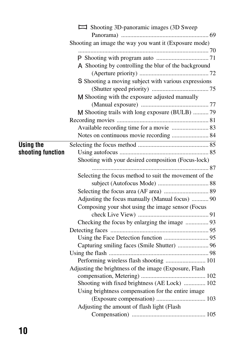 Sony DSLR-A580L User Manual | Page 10 / 199