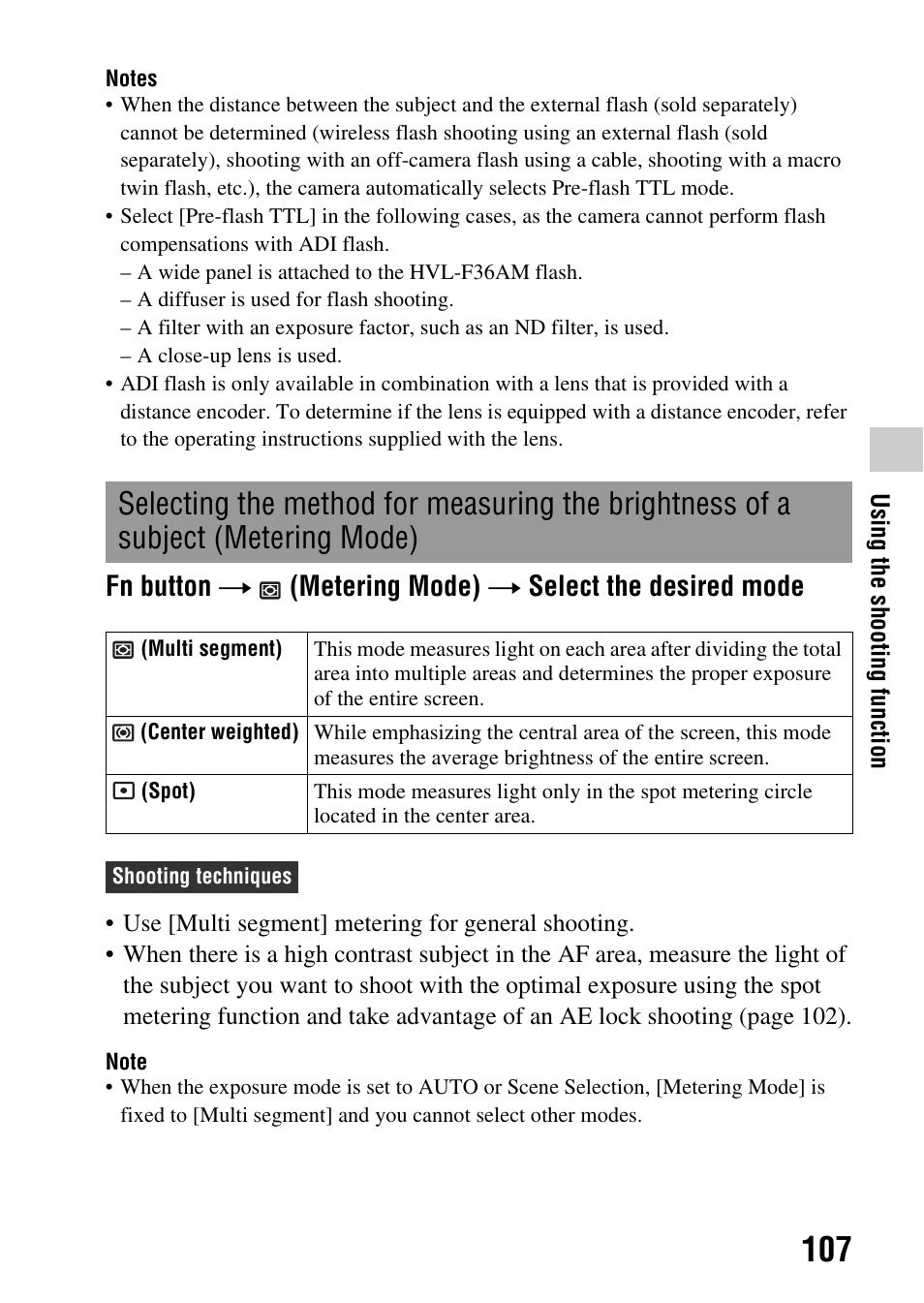Subject (metering mode), Ng area (107), Ng (107) | Sony DSLR-A580L User Manual | Page 107 / 199