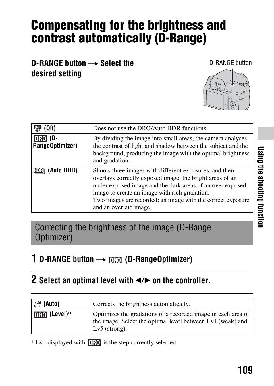 Optimizer), N (109), 109)/aut | Hdr (109) | Sony DSLR-A580L User Manual | Page 109 / 199