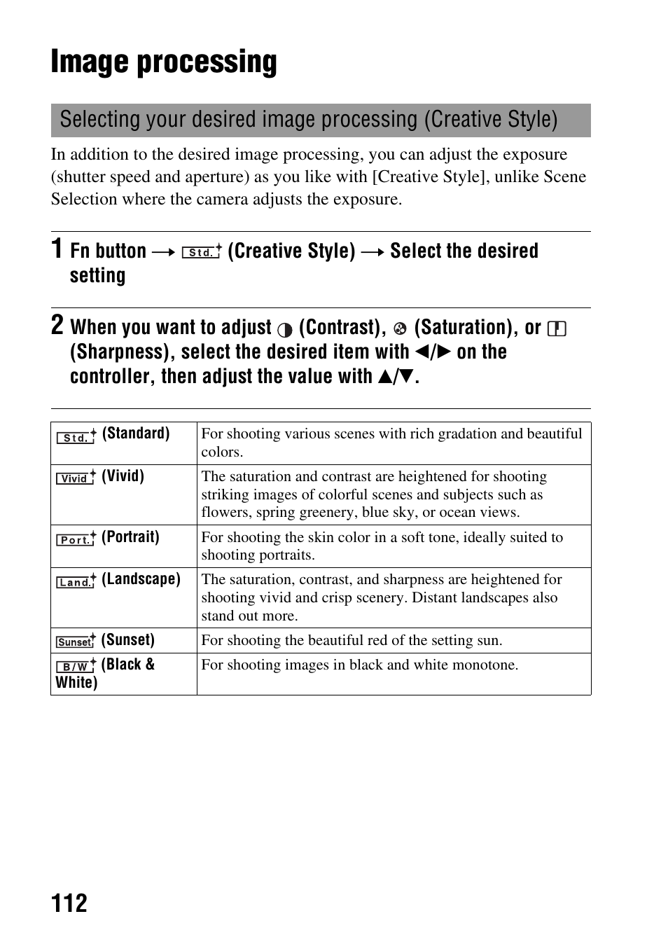 Image processing, E (112) | Sony DSLR-A580L User Manual | Page 112 / 199