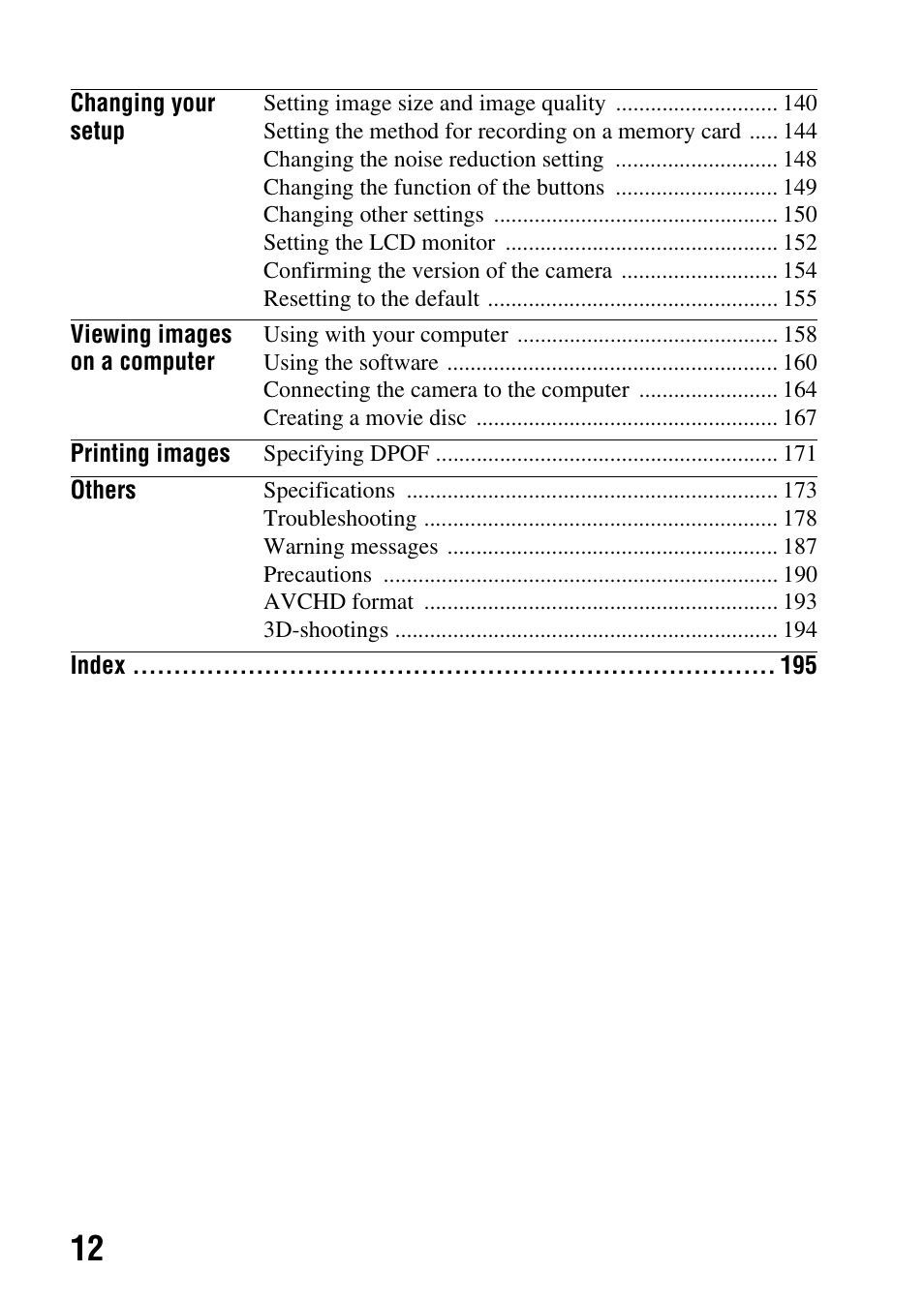 Sony DSLR-A580L User Manual | Page 12 / 199