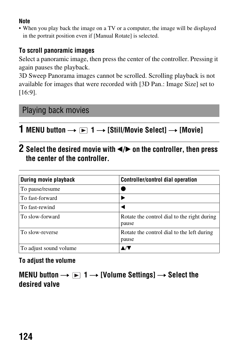 Playing back movies | Sony DSLR-A580L User Manual | Page 124 / 199