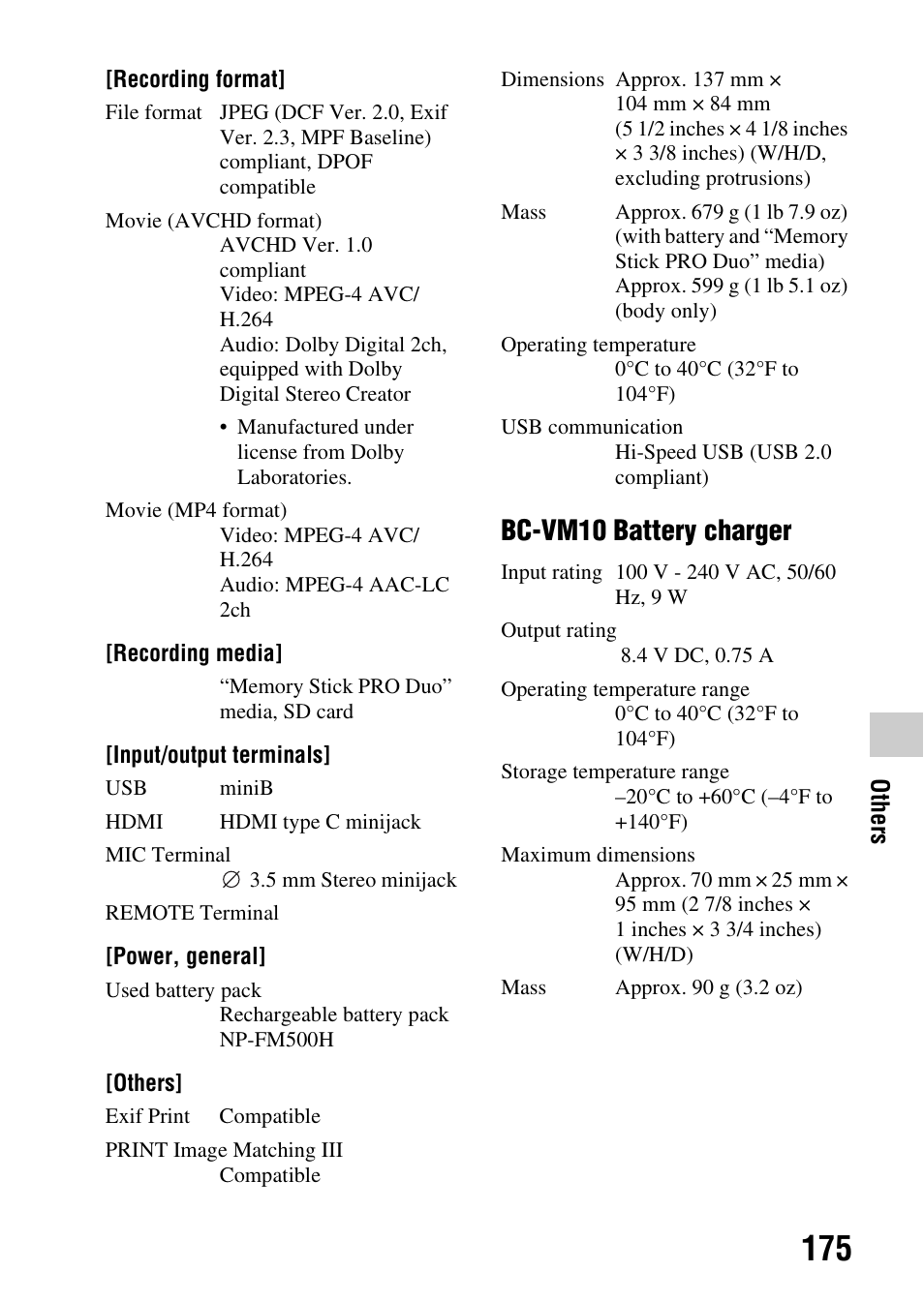 Bc-vm10 battery charger | Sony DSLR-A580L User Manual | Page 175 / 199