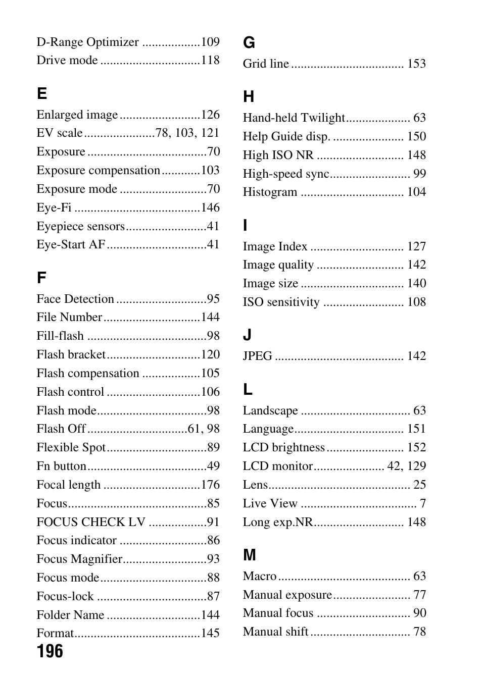 Sony DSLR-A580L User Manual | Page 196 / 199
