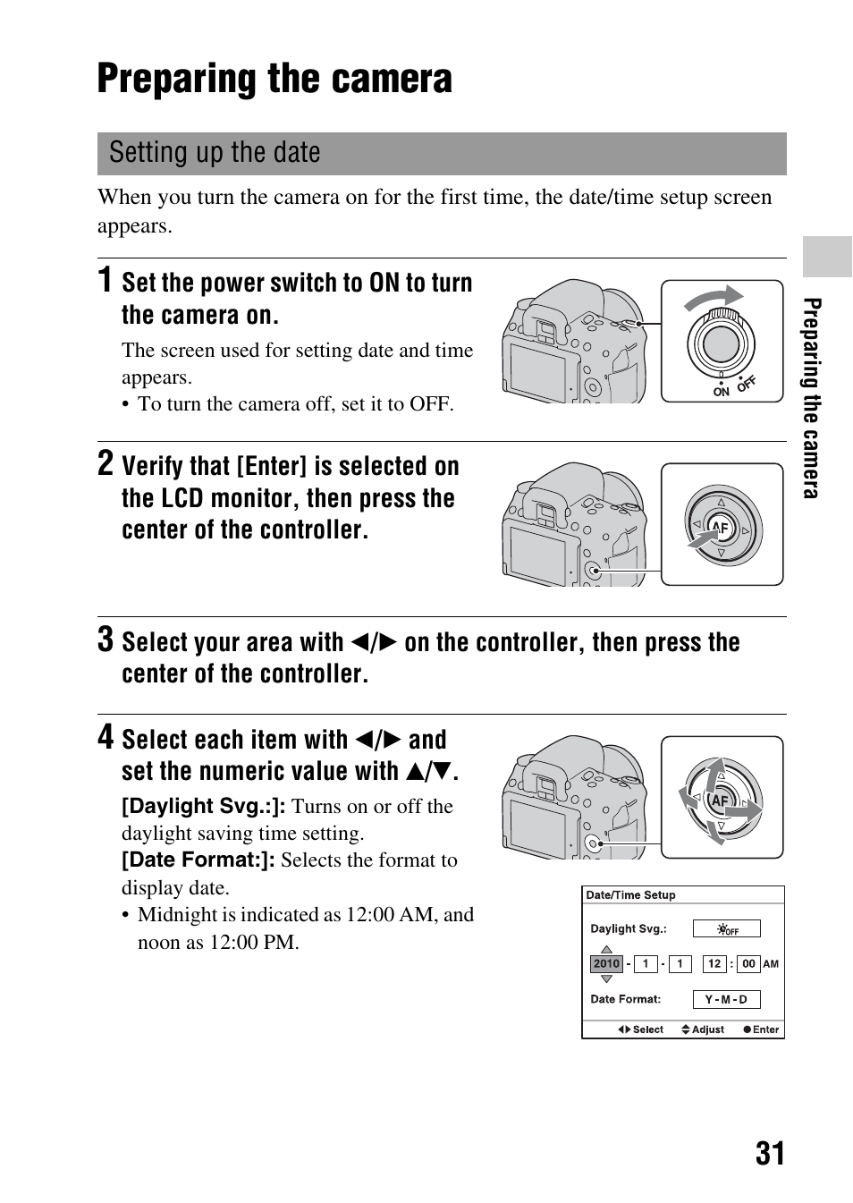 Preparing the camera, Itch (31) | Sony DSLR-A580L User Manual | Page 31 / 199