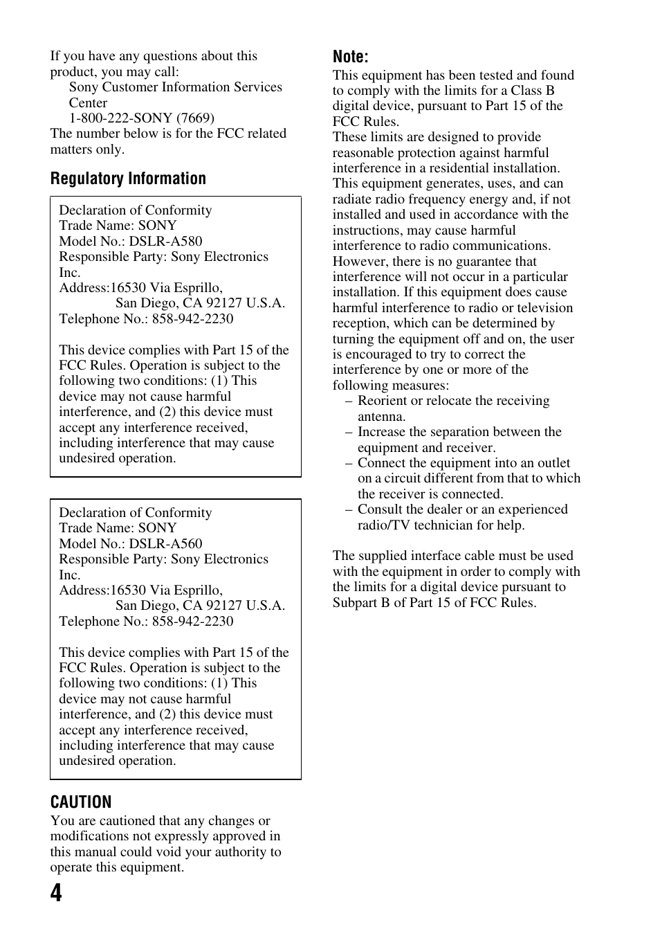 Sony DSLR-A580L User Manual | Page 4 / 199