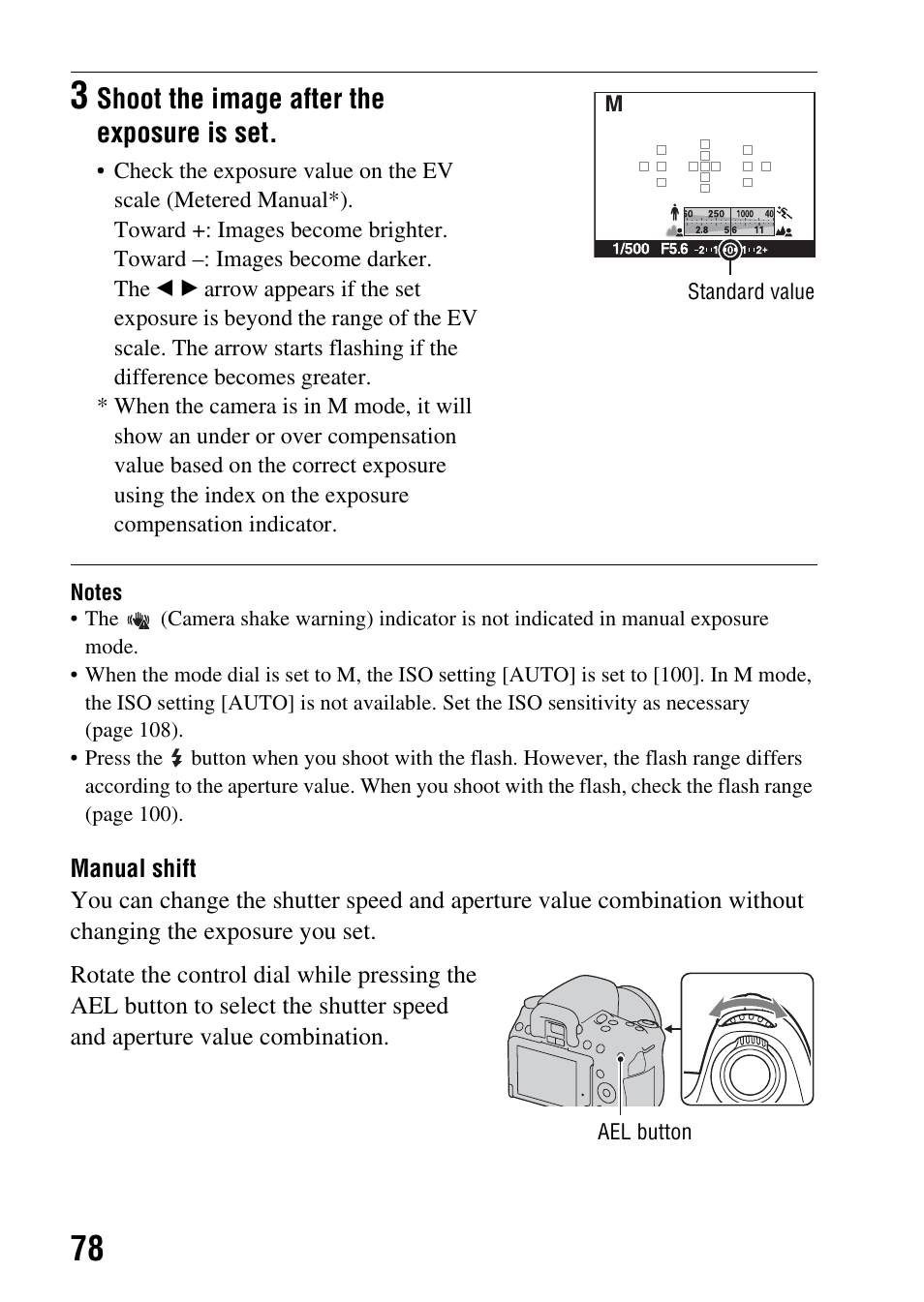 Shoot the image after the exposure is set | Sony DSLR-A580L User Manual | Page 78 / 199