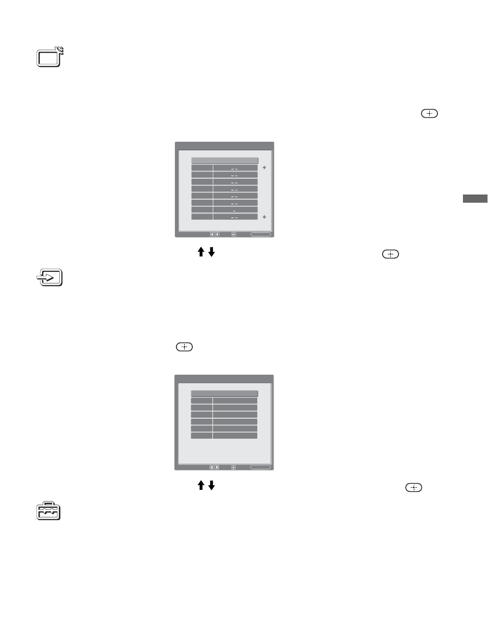 Using tv list in wega gate, Using external inputs in wega gate, Using settings in wega gate | Sony KLV-S32A10 User Manual | Page 45 / 72