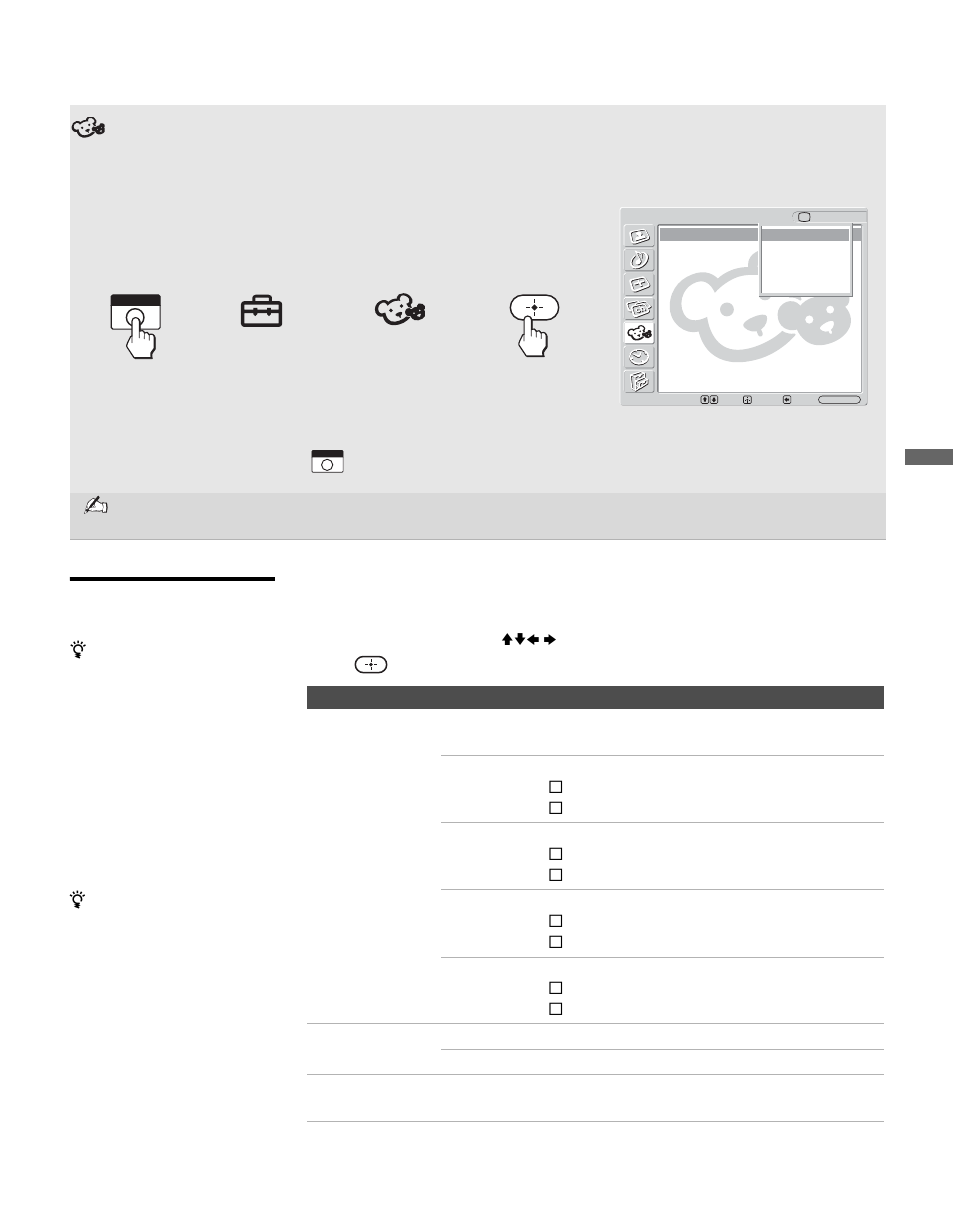 Using the parent settings, Selecting parent options | Sony KLV-S32A10 User Manual | Page 55 / 72