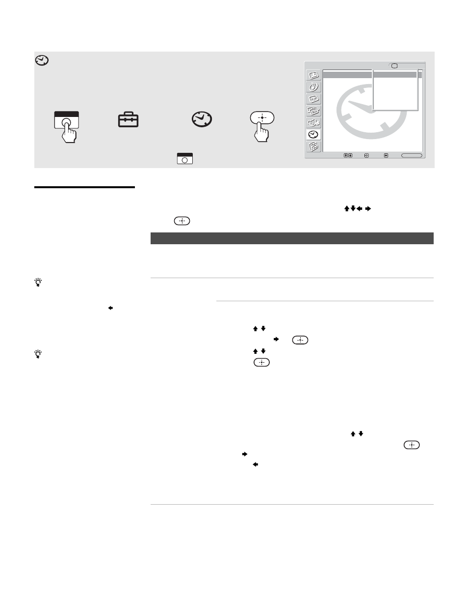 Using the clock/timers settings, Selecting clock/timers options | Sony KLV-S32A10 User Manual | Page 58 / 72