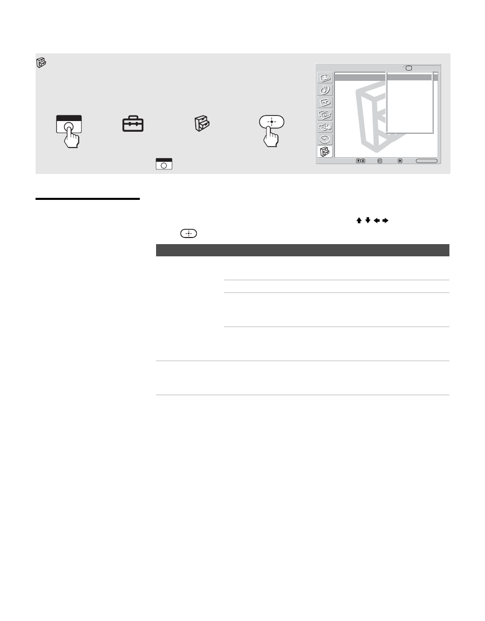 Using the setup settings, Selecting setup options | Sony KLV-S32A10 User Manual | Page 60 / 72