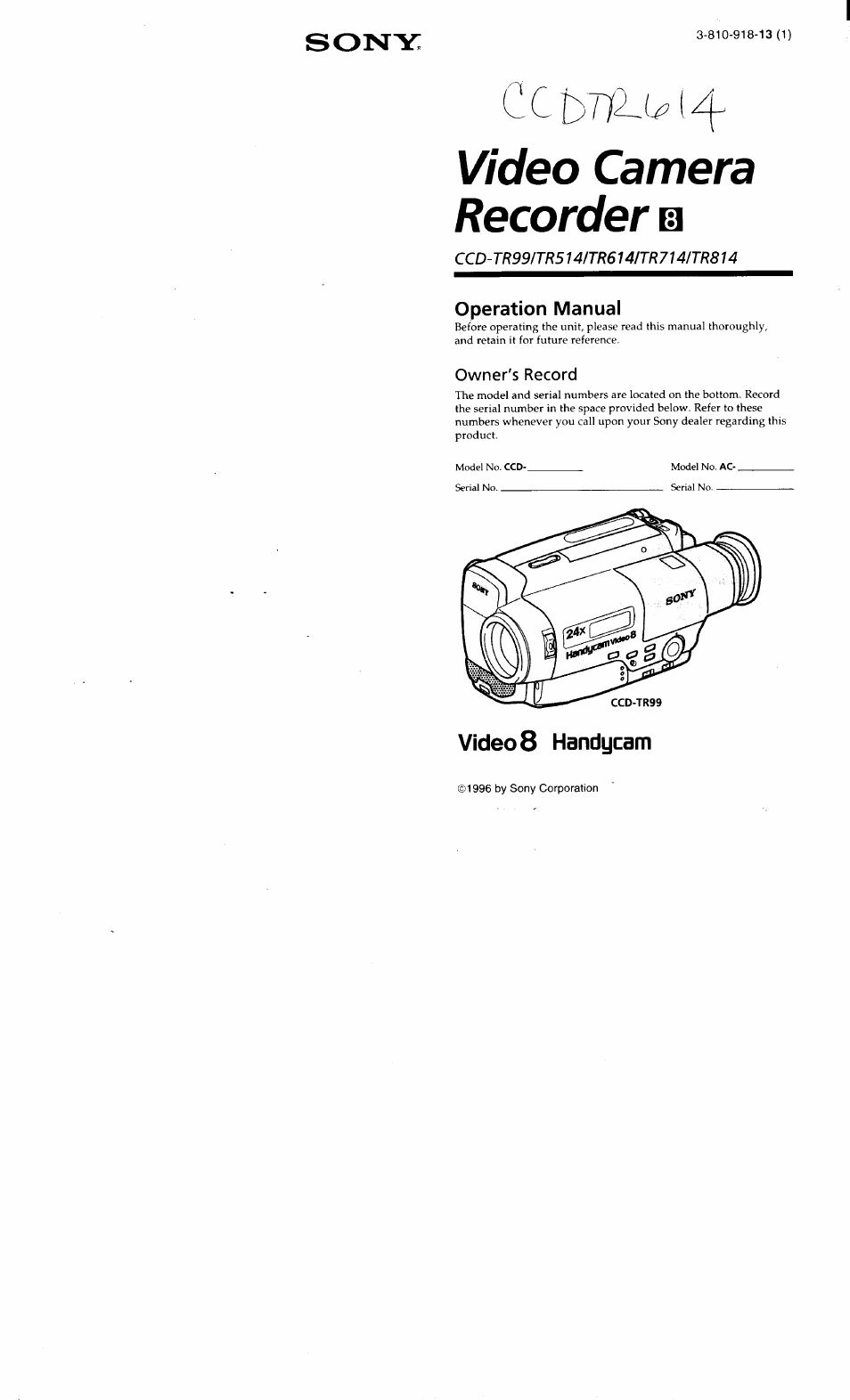 Sony CCD-TR514 User Manual | 56 pages