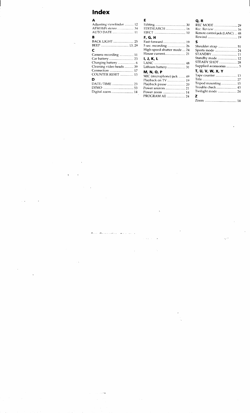 Index | Sony CCD-TR514 User Manual | Page 56 / 56