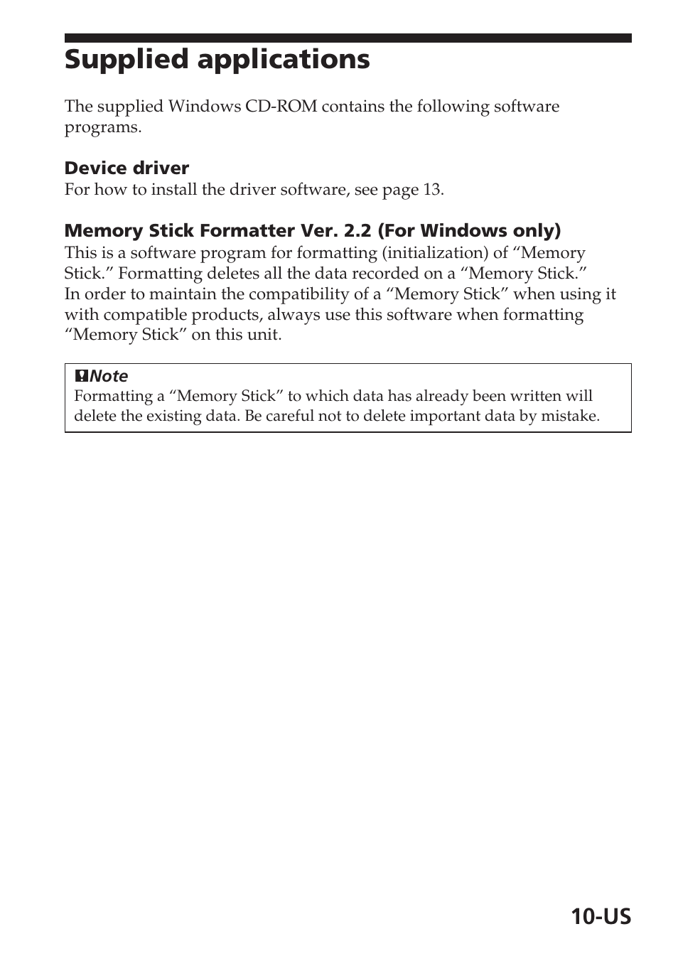 Supplied applications | Sony MSAC-USM1 User Manual | Page 10 / 178