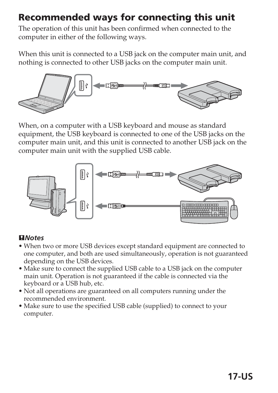 Us recommended ways for connecting this unit | Sony MSAC-USM1 User Manual | Page 17 / 178