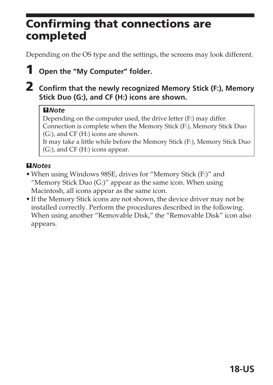 Confirming that connections are completed | Sony MSAC-USM1 User Manual | Page 18 / 178