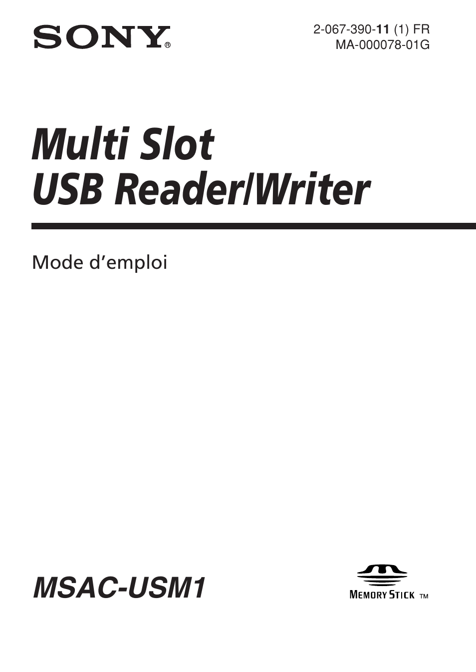 Multi slot usb reader/writer, Msac-usm1 | Sony MSAC-USM1 User Manual | Page 38 / 178