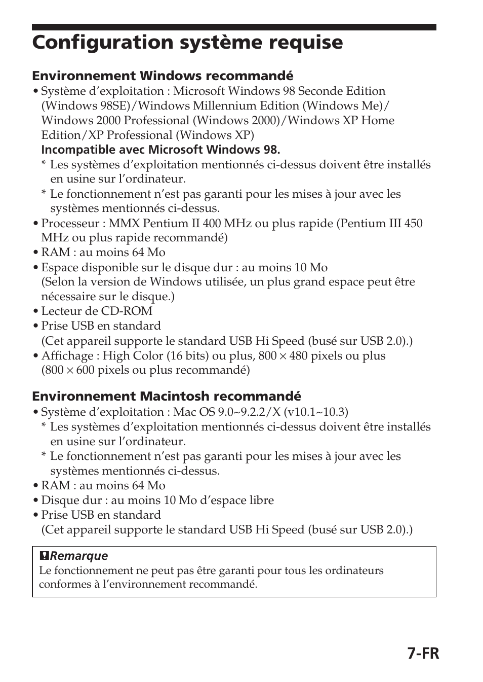 Configuration système requise | Sony MSAC-USM1 User Manual | Page 44 / 178