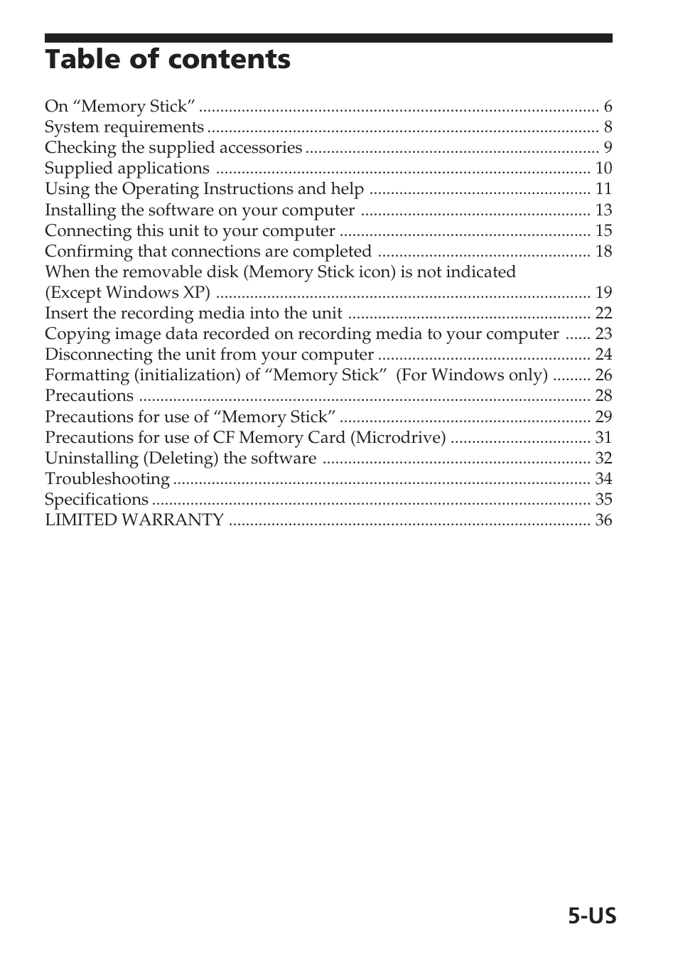 Sony MSAC-USM1 User Manual | Page 5 / 178