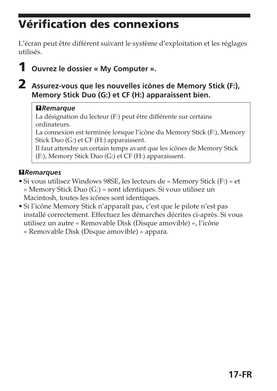 Vérification des connexions | Sony MSAC-USM1 User Manual | Page 54 / 178