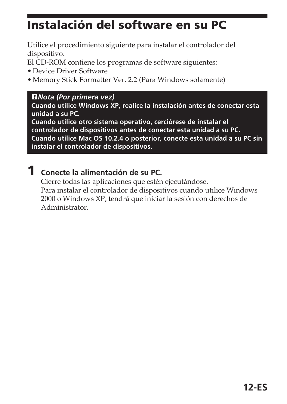 Instalación del software en su pc | Sony MSAC-USM1 User Manual | Page 85 / 178