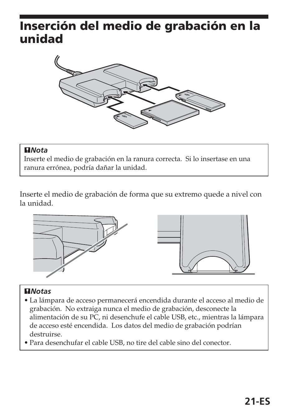 Inserción del medio de grabación en la unidad | Sony MSAC-USM1 User Manual | Page 94 / 178