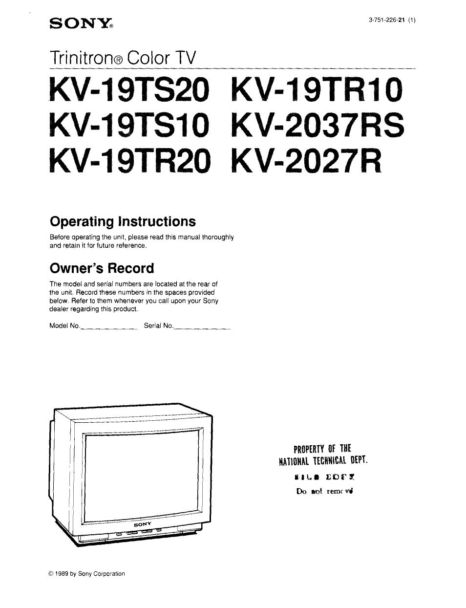 Sony KV-19TS20 User Manual | 23 pages