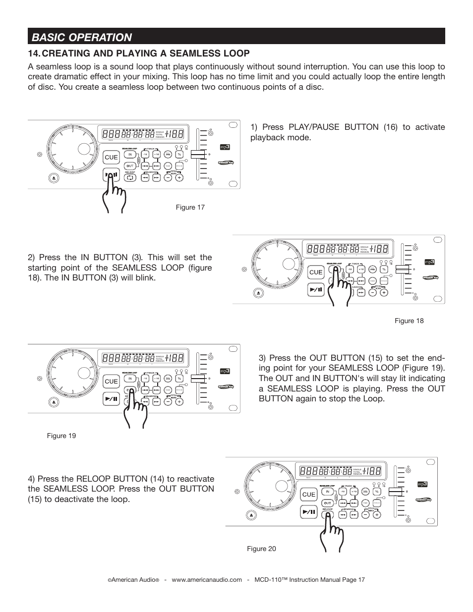 Basic operation, Creating and playing a seamless loop, Figure 20 | American audio | American Audio MCD-110 User Manual | Page 17 / 22