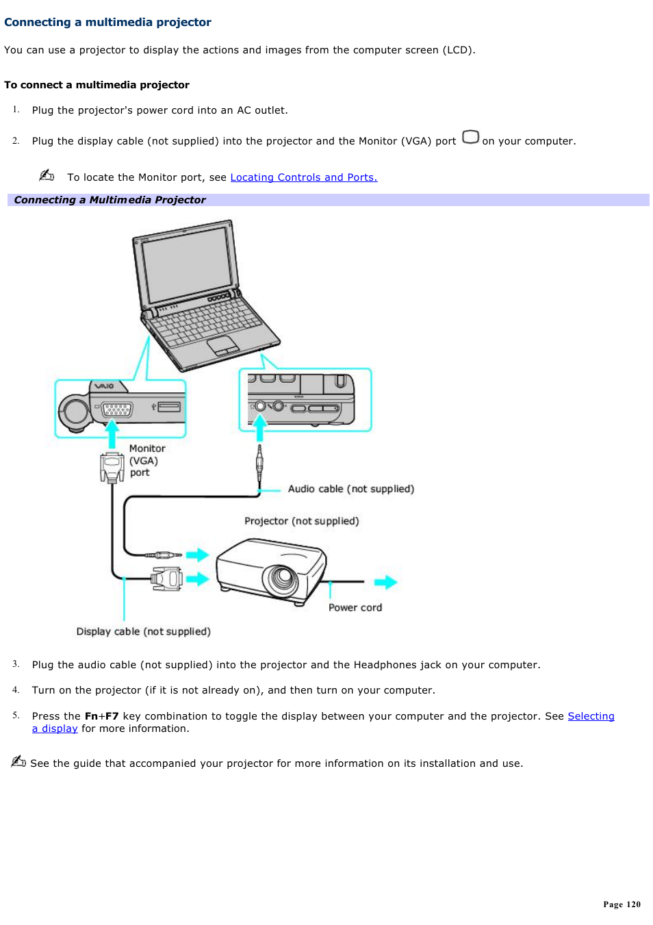 Connecting a multimedia projector | Sony VGN-T270P User Manual | Page 120 / 220