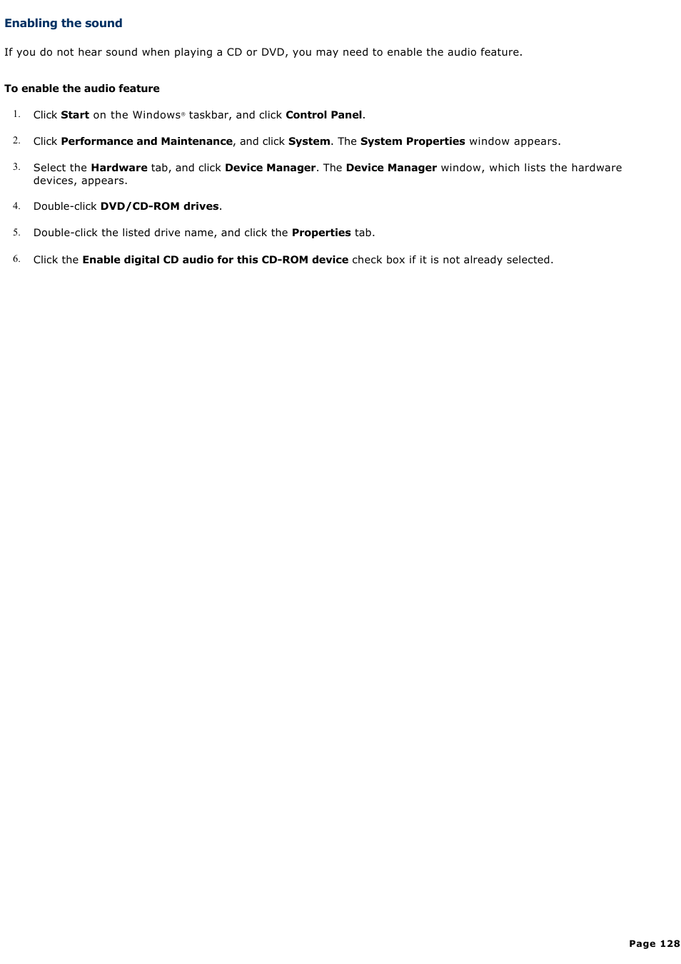 Enabling the sound | Sony VGN-T270P User Manual | Page 128 / 220