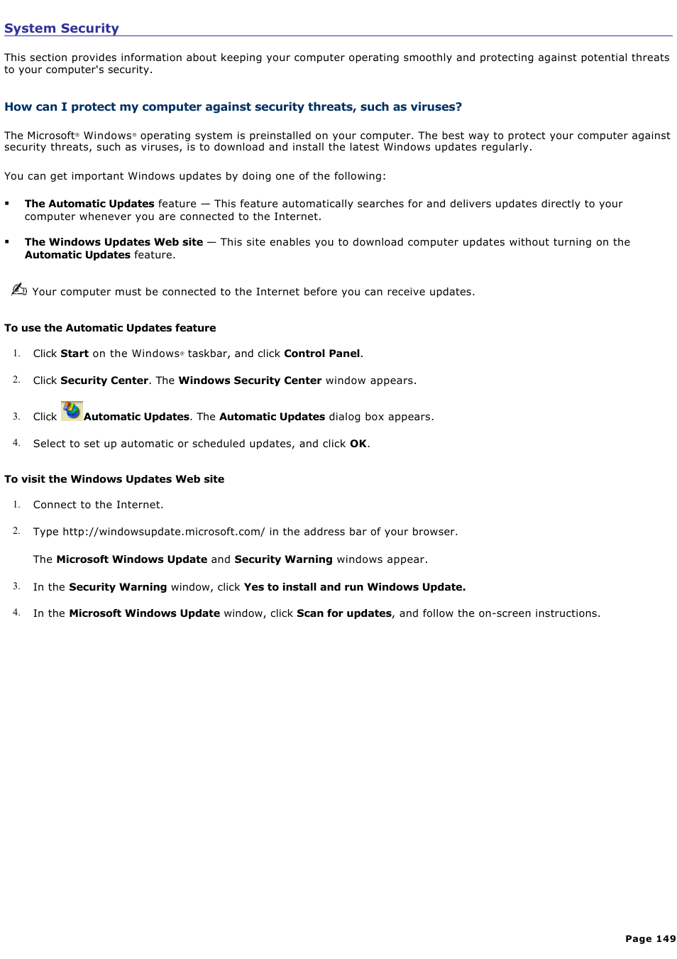 System security | Sony VGN-T270P User Manual | Page 149 / 220