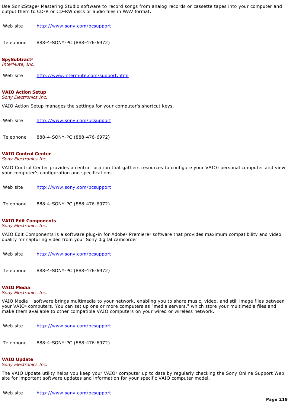 Sony VGN-T270P User Manual | Page 219 / 220