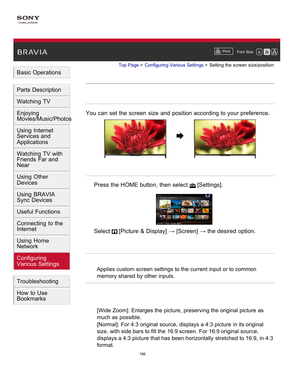 Setting the screen size/position | Sony XBR-55X900B User Manual | Page 172 / 255